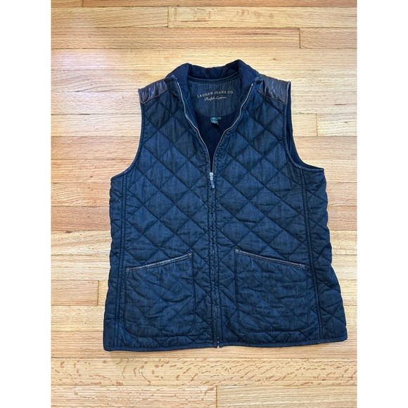 Lauren Ralph Lauren Jackets & Blazers - Lauren Ralph Lauren Quilted Denim Vest Leather Trim Fleece Lined Black L